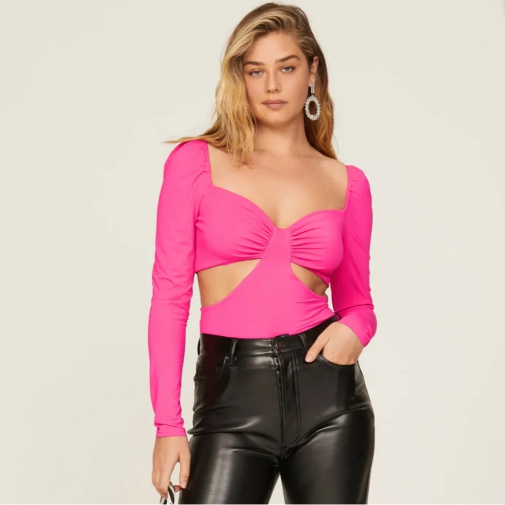 Louna $160 Pink Long Sleeve Cutout Top size XS